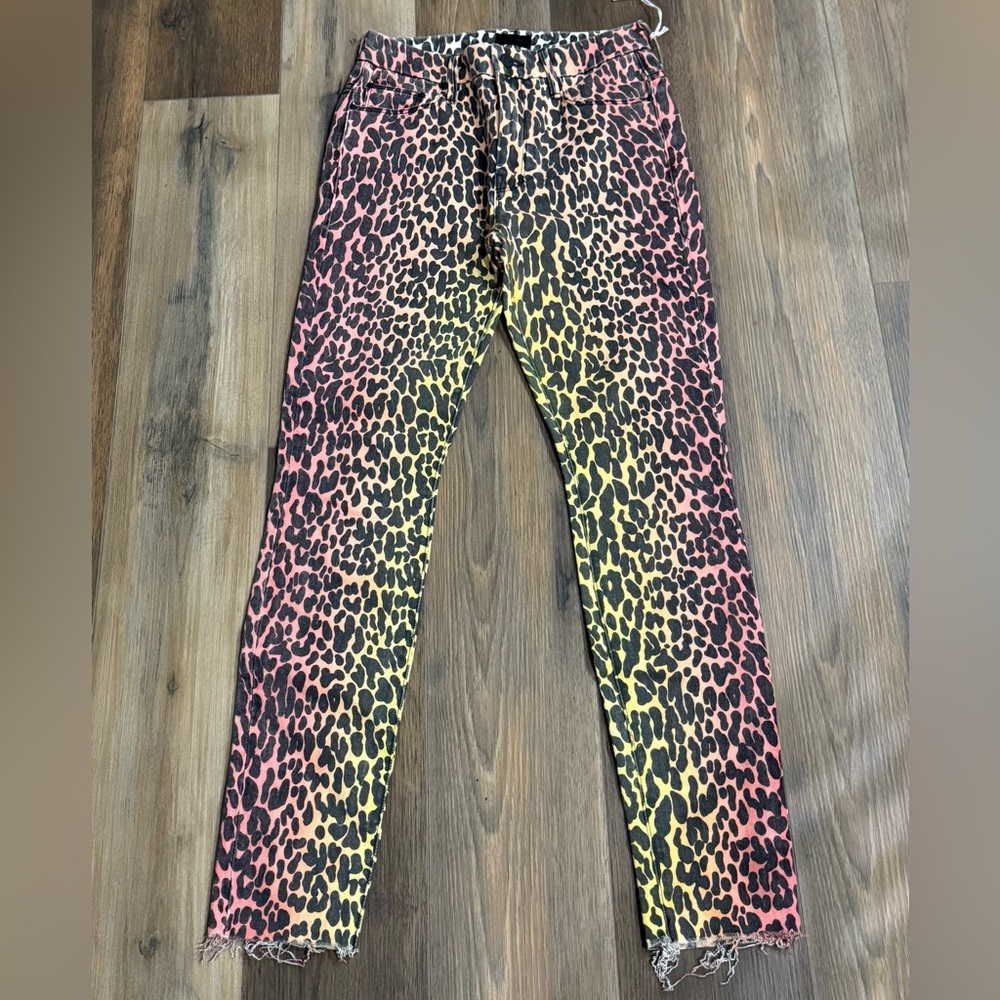 MOTHER Pink and Black Leopard Print Denim